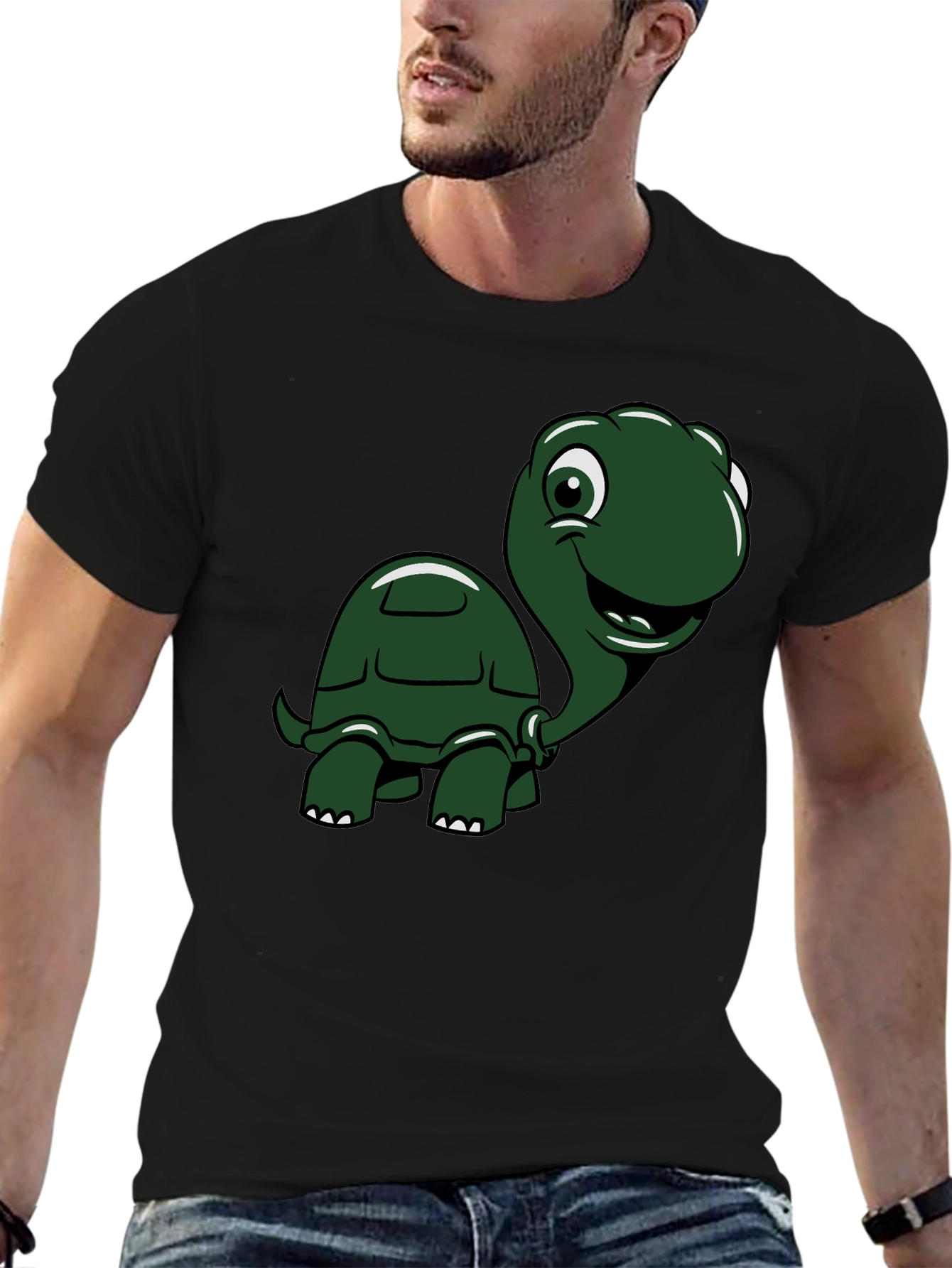 Cartoon Turtle Graphic T-Shirt - Black