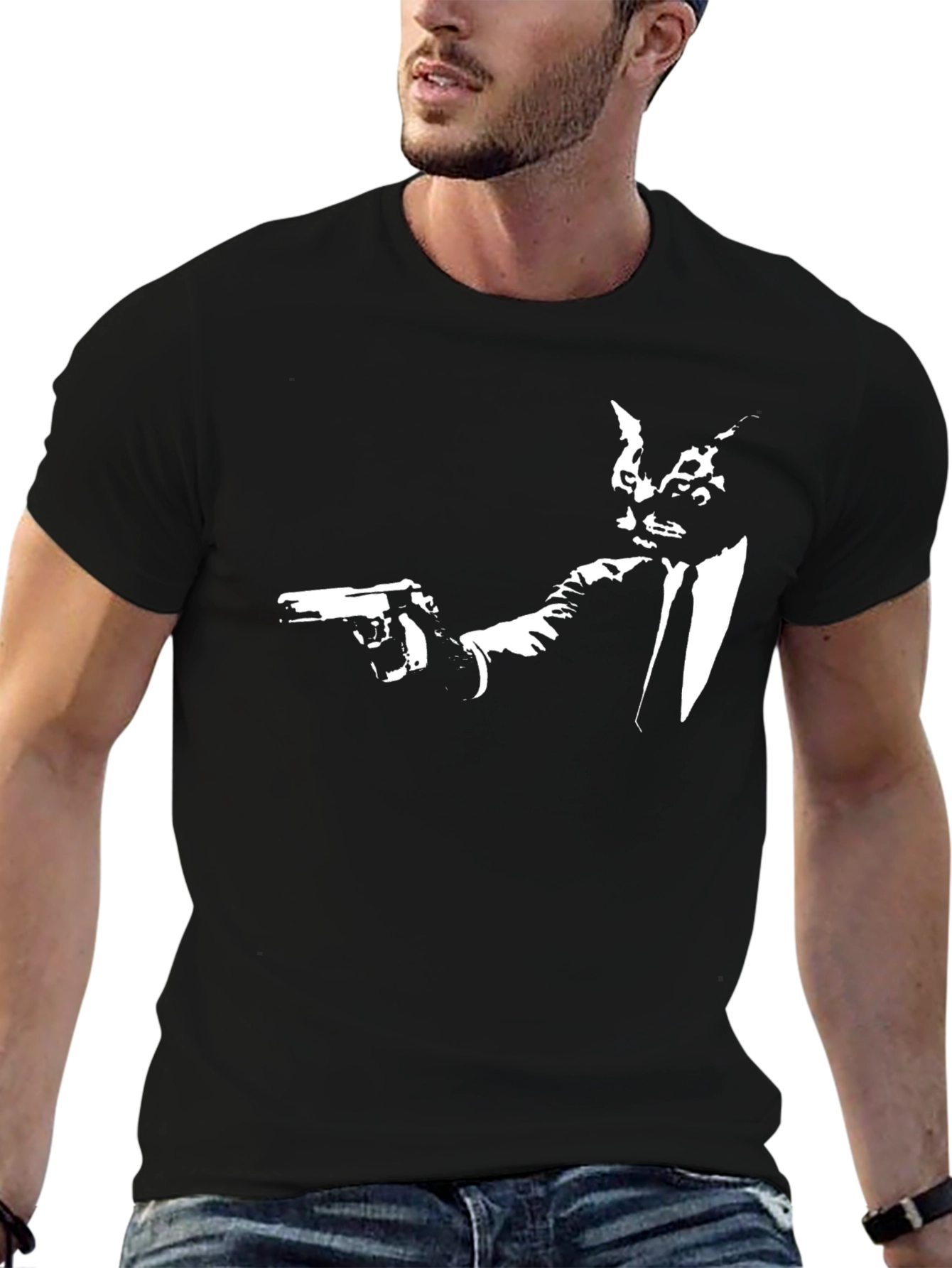 Cat Gangster Graphic T-Shirt - Cool Crew Neck Tee