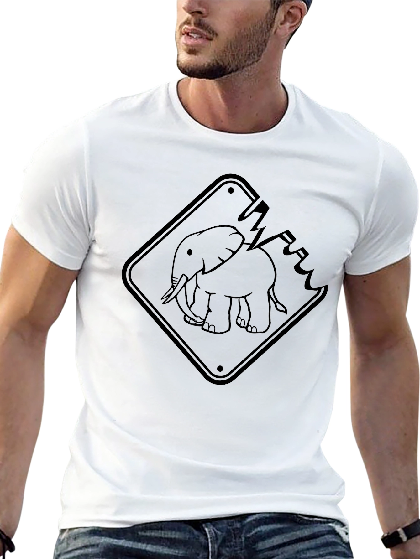 Elephant Road Sign Black Graphic Tee