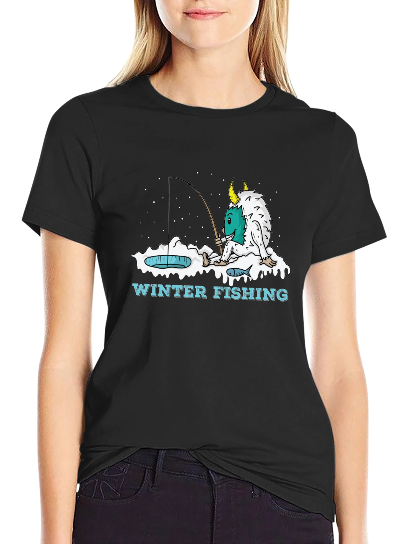 Winter Fishing Monster Graphic T-Shirt