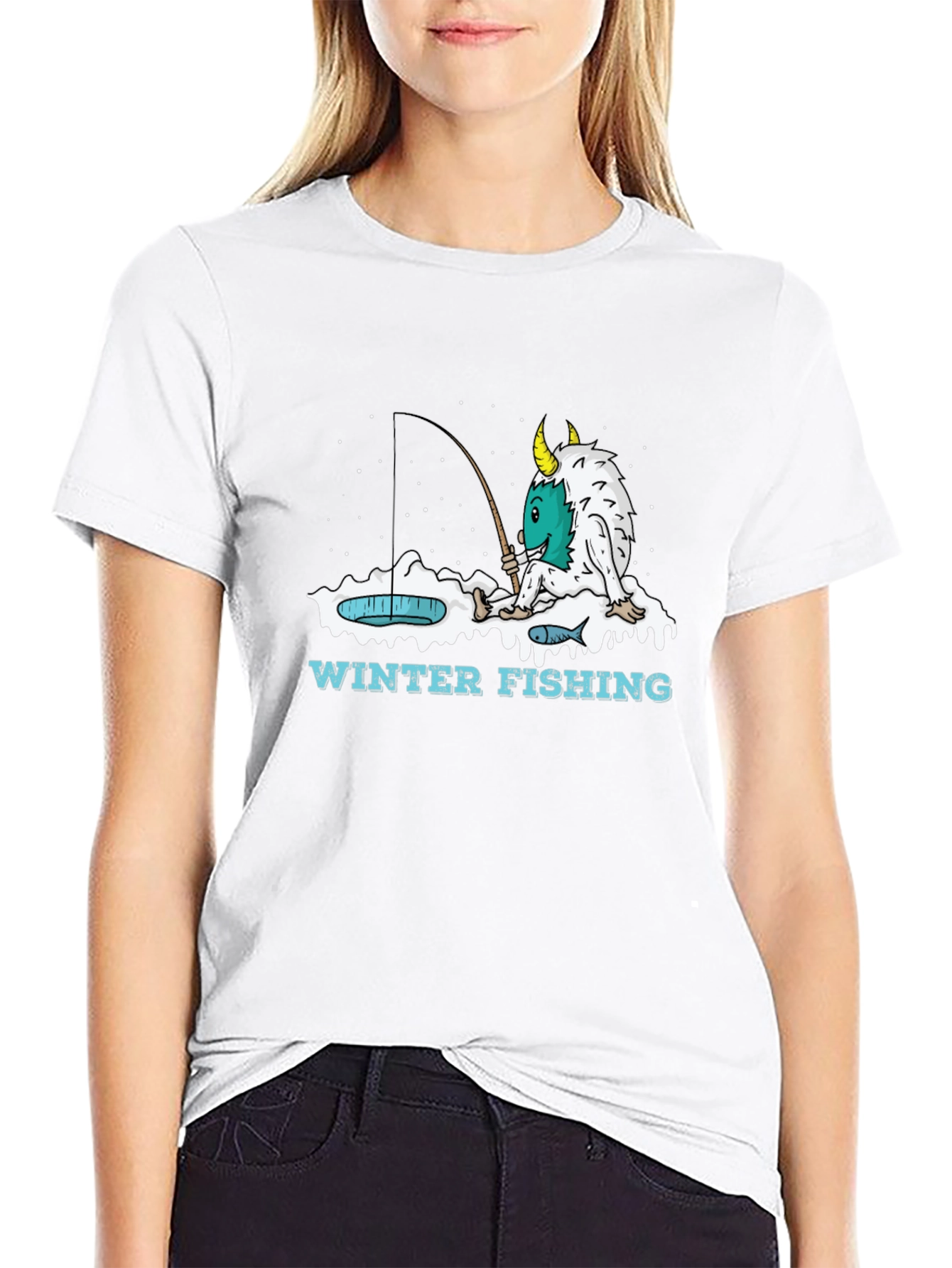 Winter Fishing Monster Graphic T-Shirt