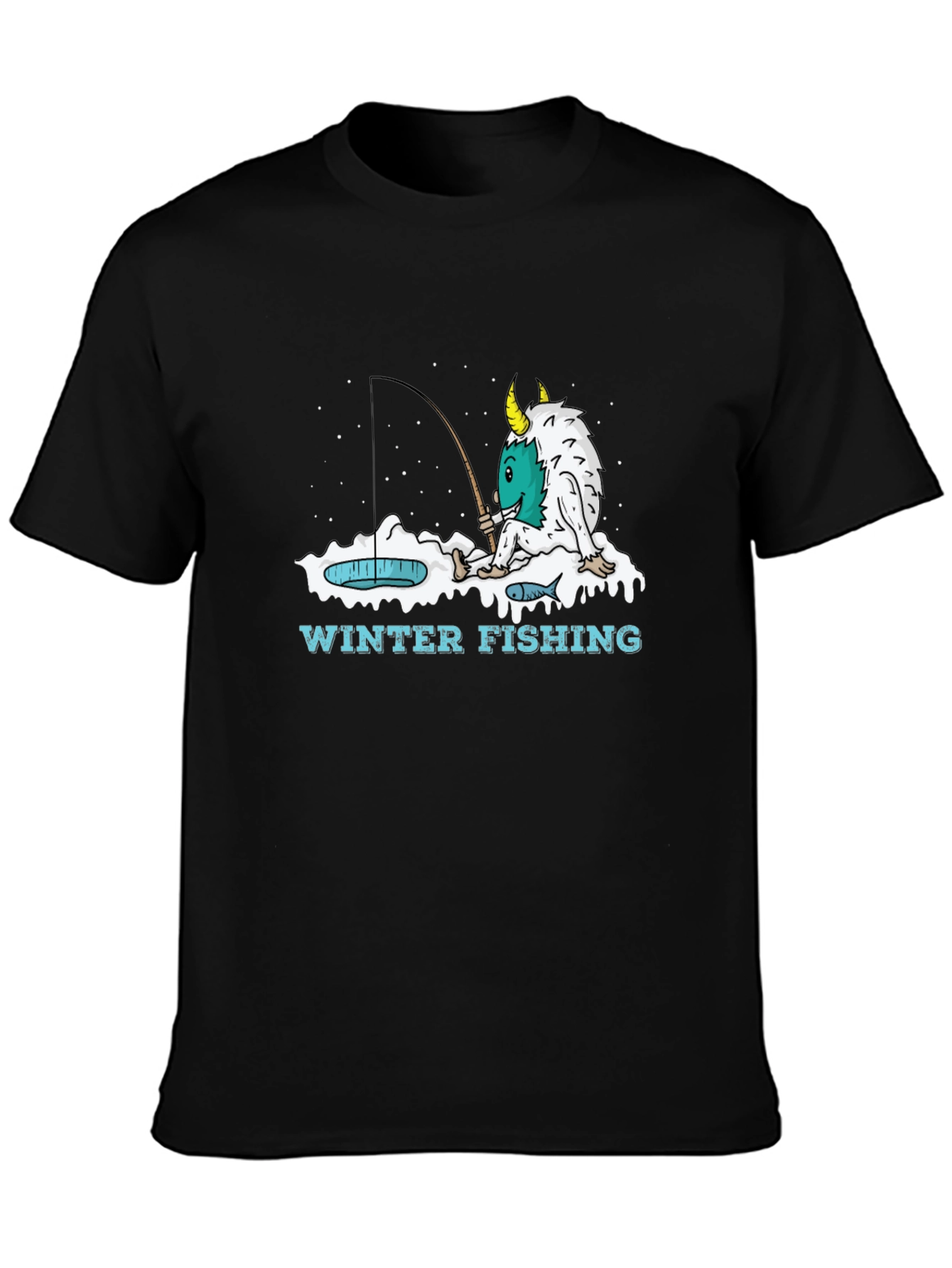 Winter Fishing Monster Graphic T-Shirt