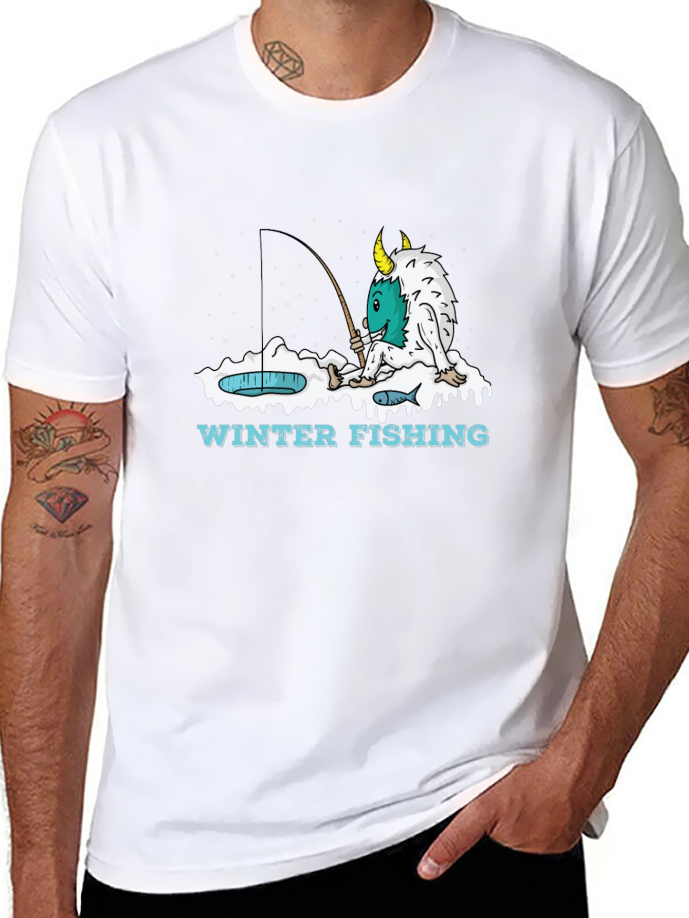 Winter Fishing Monster Graphic T-Shirt