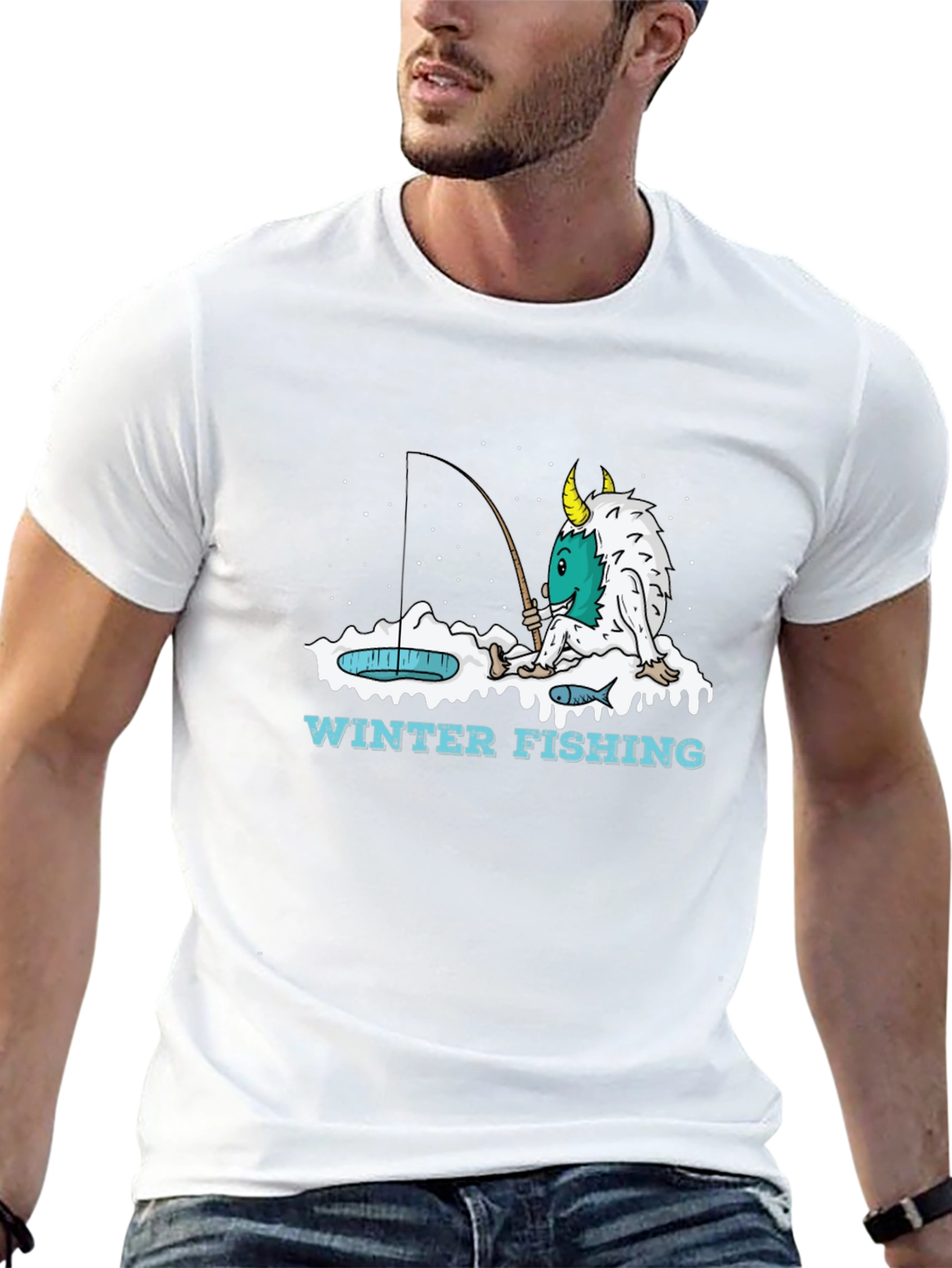 Winter Fishing Monster Graphic T-Shirt