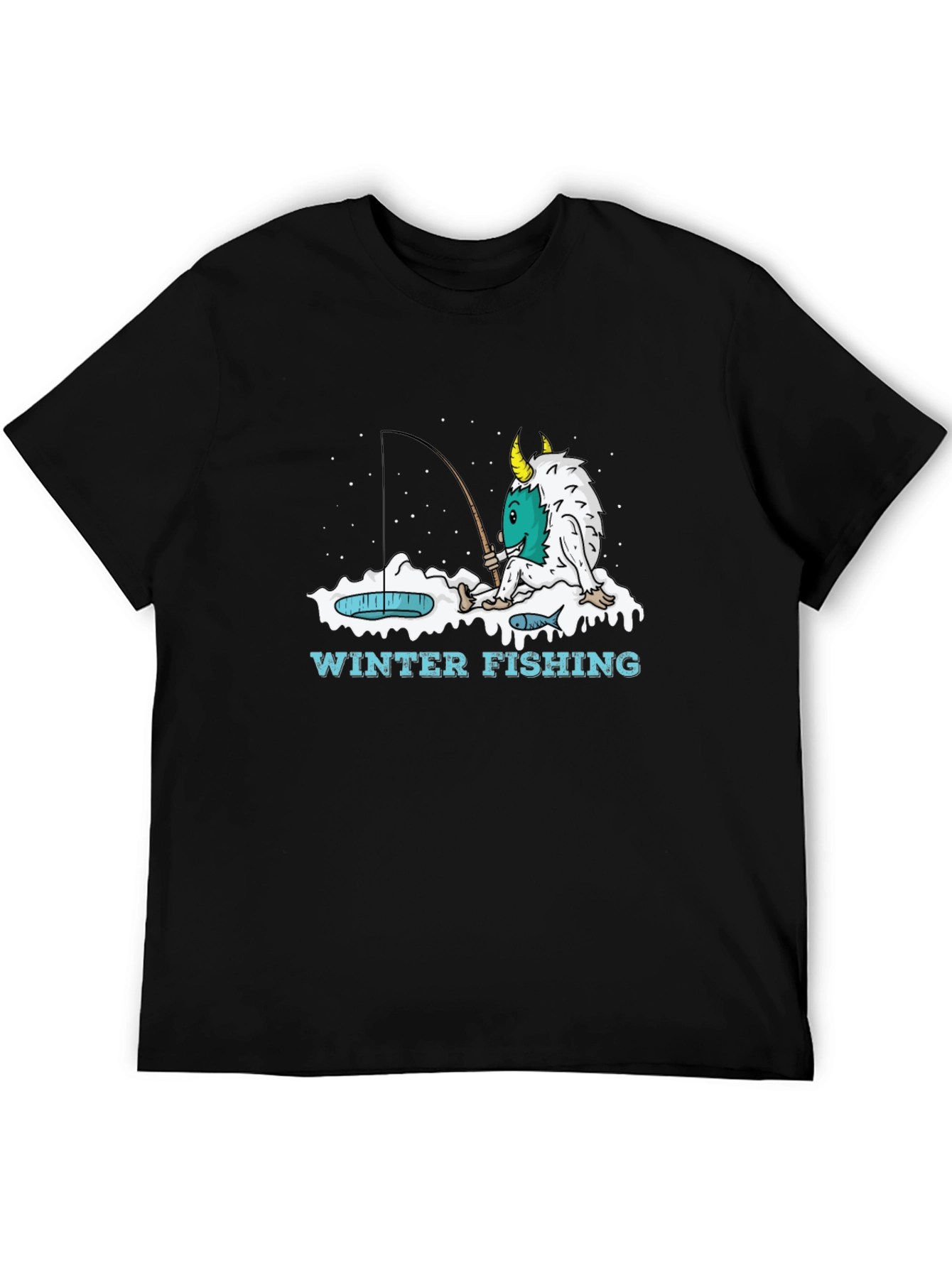 Winter Fishing Monster Graphic T-Shirt