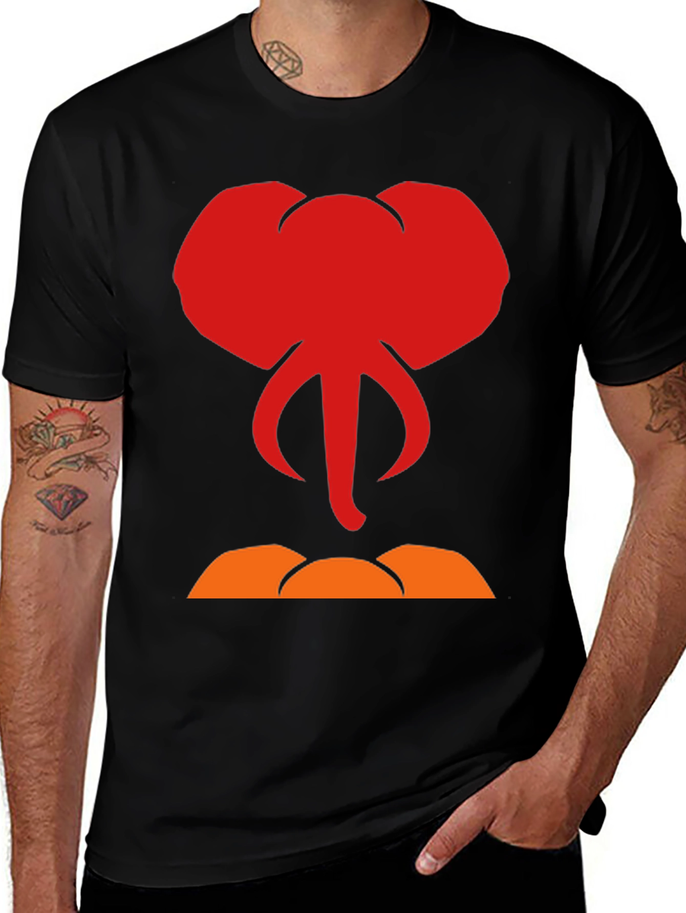 Elephant Head Graphic Tee - Black Cotton T-Shirt
