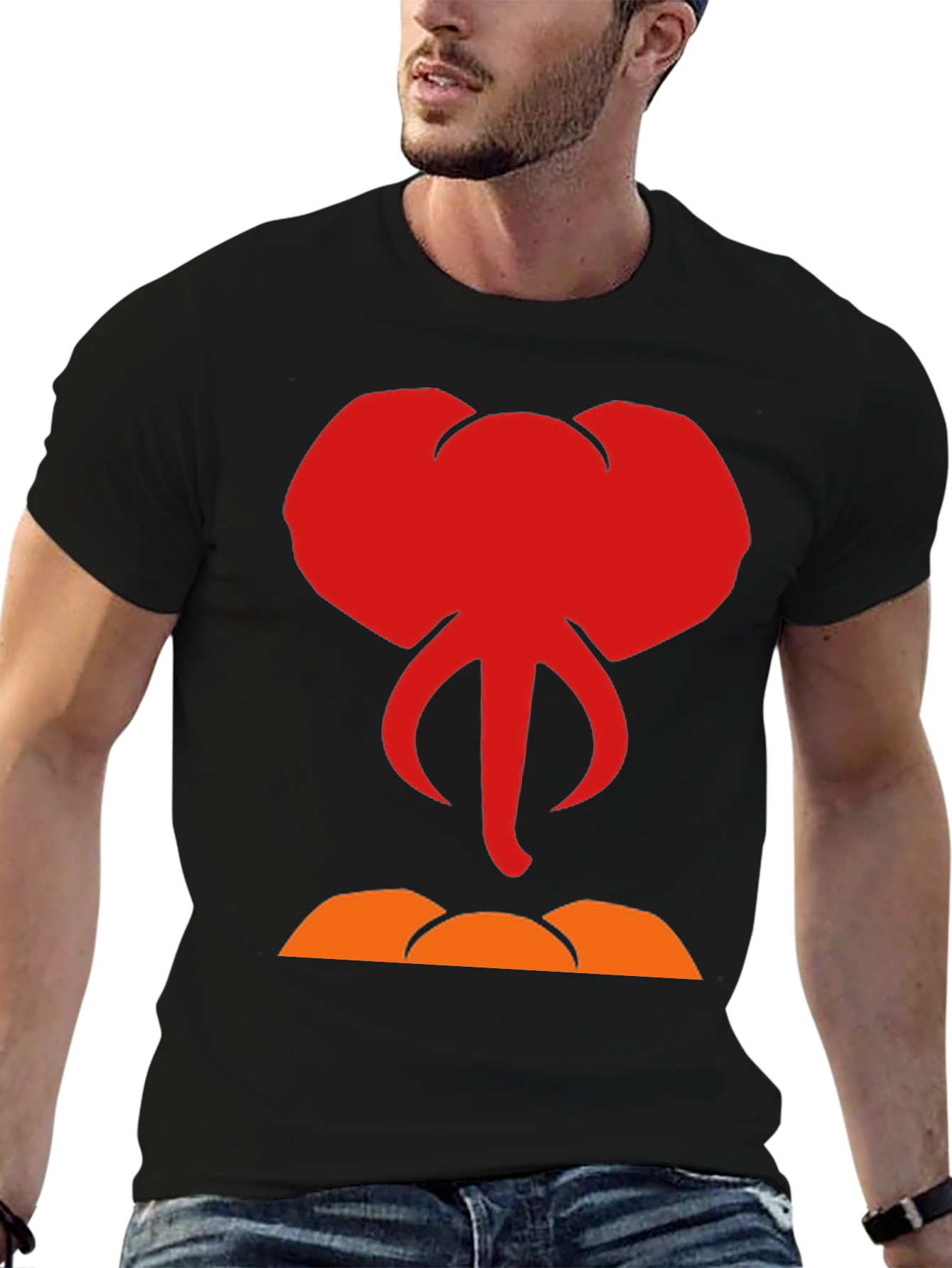 Elephant Head Graphic Tee - Black Cotton T-Shirt