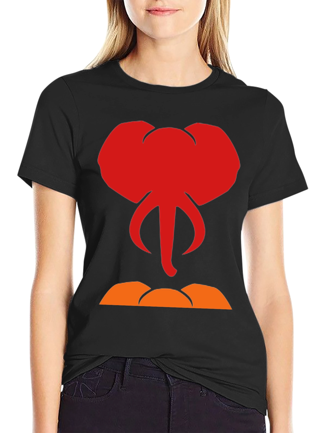 Elephant Head Graphic Tee - Black Cotton T-Shirt