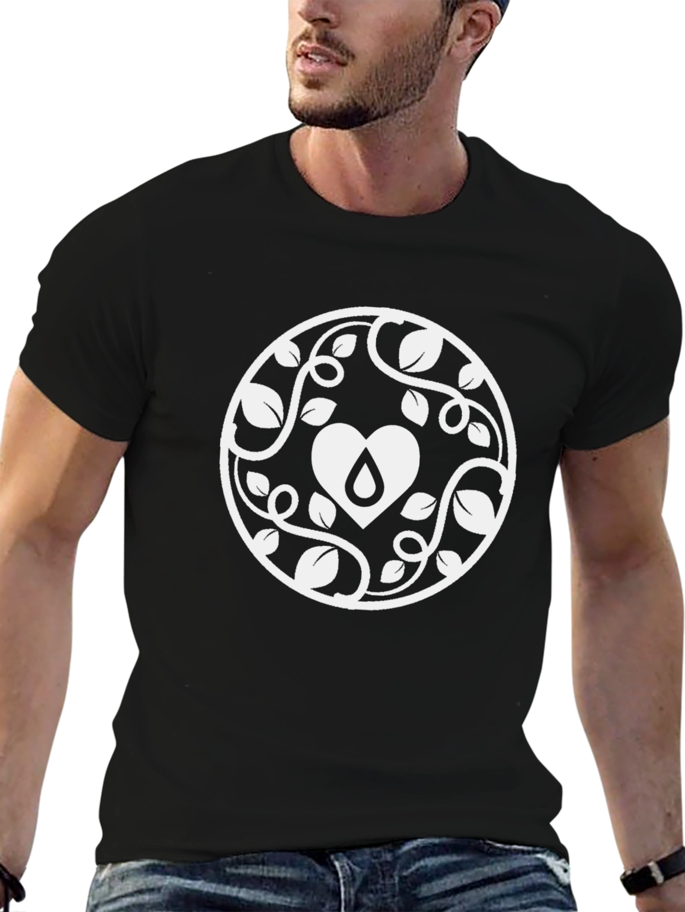 Heart & Vine Graphic Tee - Stylish Black T-Shirt