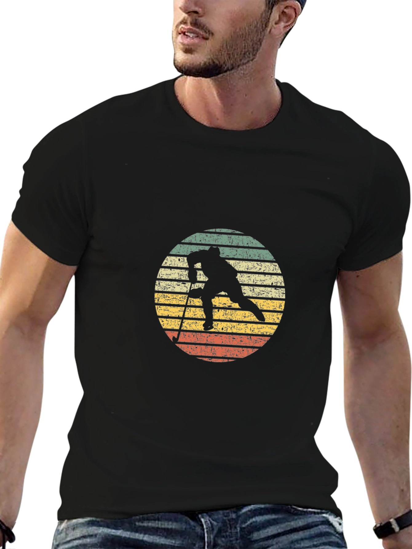 Retro Ski Silhouette Graphic Tee - Black Cotton Blend