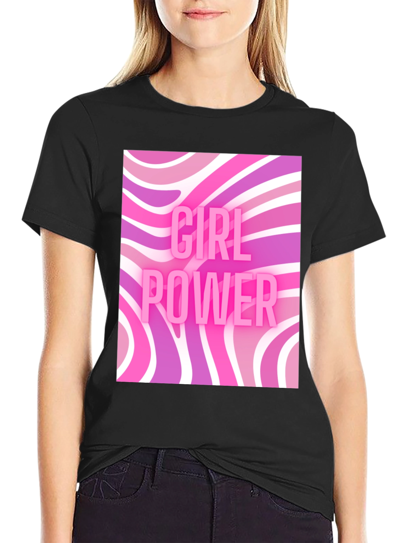 Girl Power Retro T-Shirt - Black Cotton Tee
