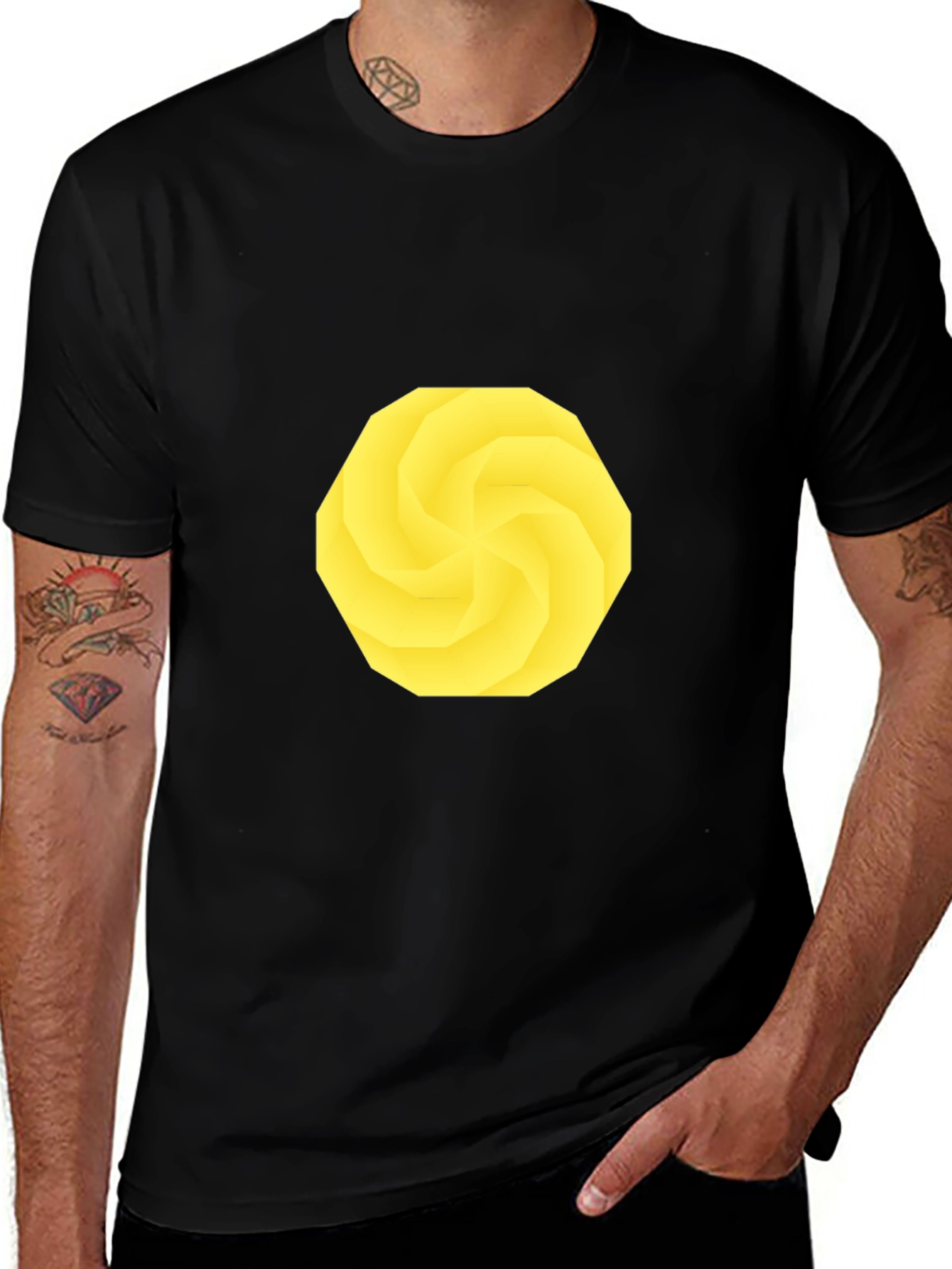 Geometric Yellow Pattern Black T-Shirt