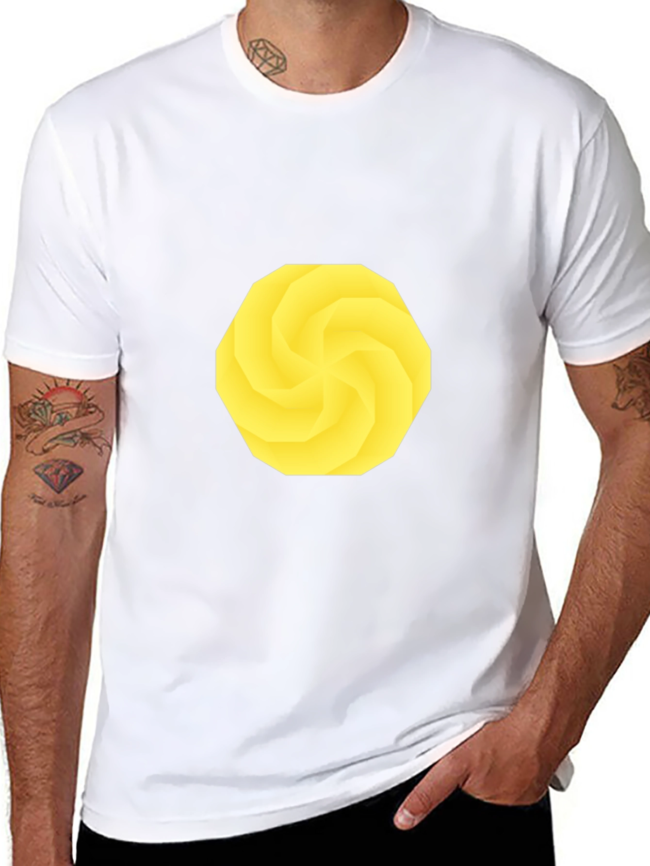 Geometric Yellow Pattern Black T-Shirt